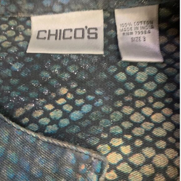 Chicos Women’s Size 3 (XL) Jacket Snakeskin Animal Print Full Zip Black Tan - Picture 3 of 4